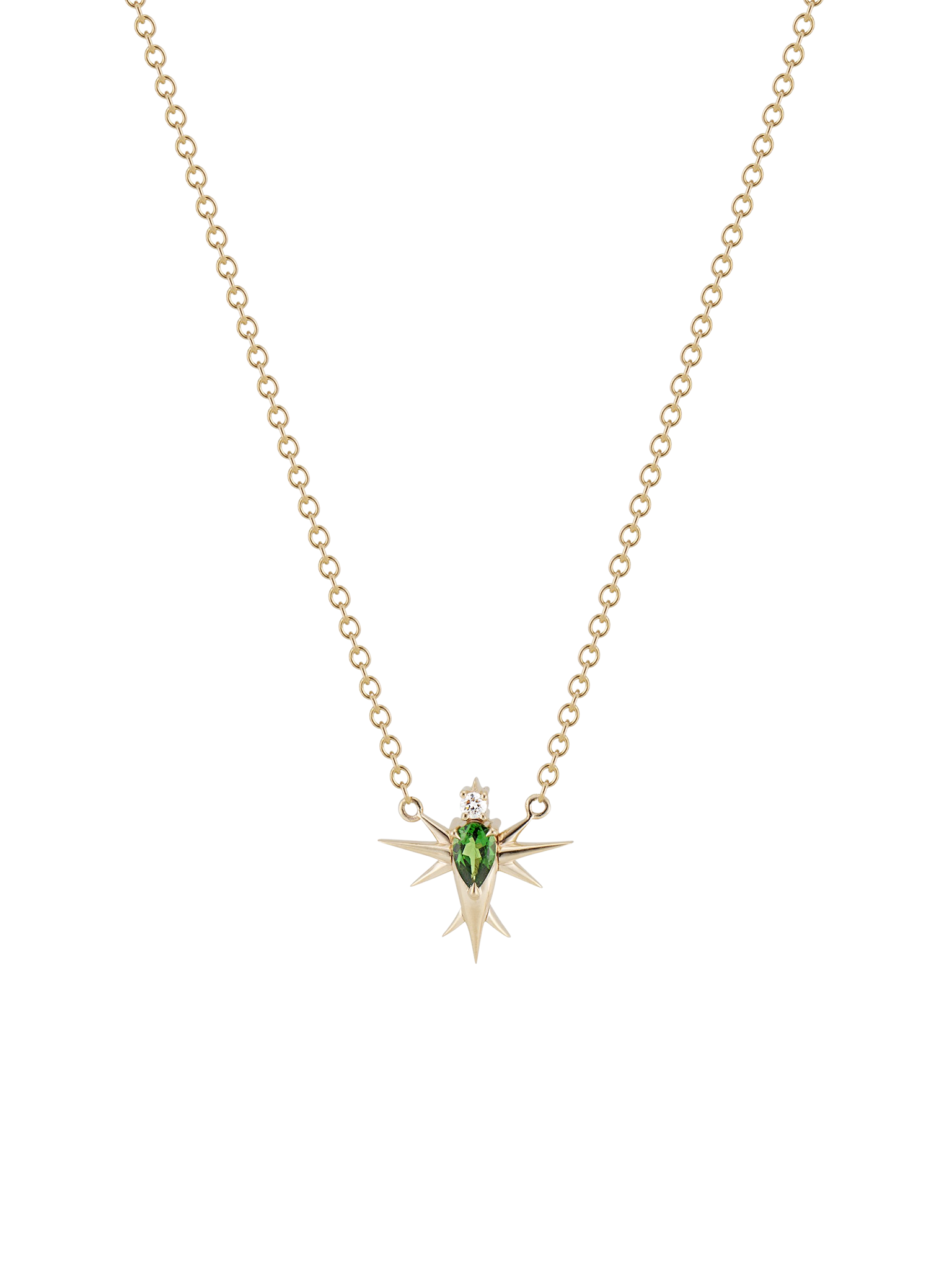 14ct yellow gold - tsavorite and diamond bird necklace